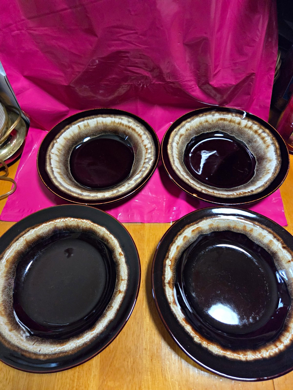 Vtg Pfaltzgraff Gourmet Brown Drip 8.5" set 4 Bowls stoneware